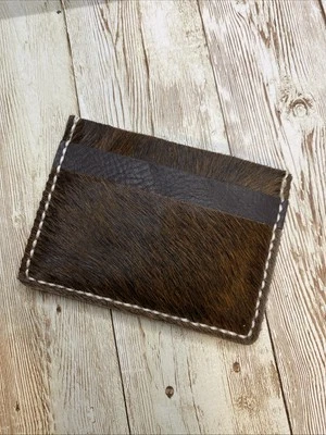 Минималистский бумажник для карт ручной работы с каштановыми волосами из натуральной кожи с 5 карманами спереди сзади - Изображение 1 из 4