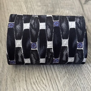 Vintage 1980s 100% Italian Silk Henry Grethel Black Blue Basketweave Tie Necktie - Picture 1 of 10