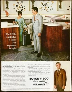 Abbigliamento uomo Botany 500 Daroff 1968 STAMPA ANNUNCIO porta ovunque con stile Air India - Foto 1 di 1