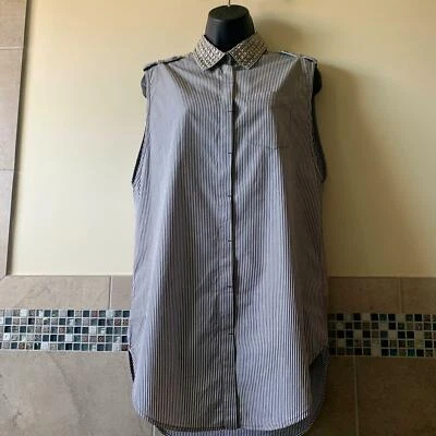 EUC PIERRE BALMAIN Sleeveless Cotton Striped Metal Studded Shirt SZ IT 38/US 2 - Image 1 of 4