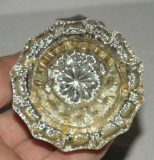 Antique Door Knob Handle Set 12 Point Clear Glass with Brass Trim