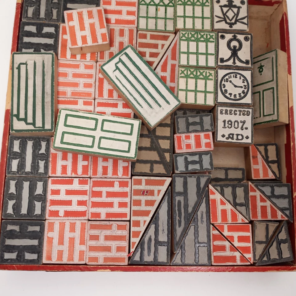 Architectural Childs Wooden Building Block Set 97 Pieces Reverse Views Vintage - Image 1 of 4