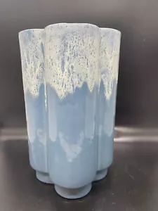 Midcentury Gonder Pottery clover cylinder vase 717 blue w/ white drip Glaze - Picture 1 of 6