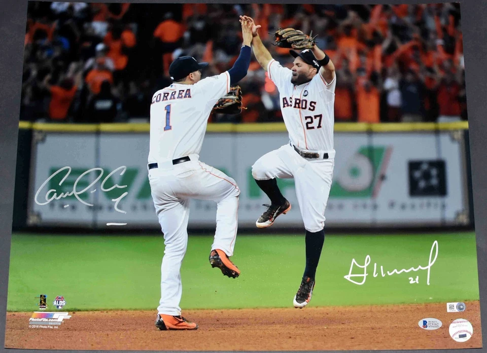 JOSE ALTUVE & CARLOS CORREA AUTOGRAPHED HOUSTON ASTROS 16x20 PHOTO BECKETT - Image 1 of 1