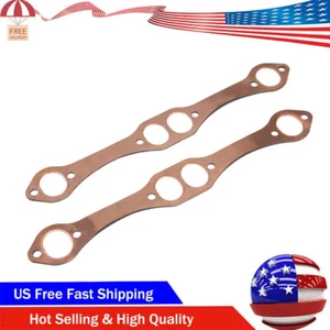 SBC Oval Port Copper Header Exhaust Gaskets For Chevrolet 327 305 350 383 - Picture 1 of 8