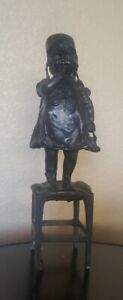 Vintage Metal Statue Juan Clara Sign Reproduction Girl Stand Chair 