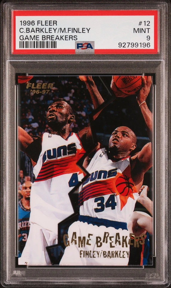 1996 FLEER CHARLES BARKLEY & MICHAEL FINLEY GAME BREAKERS *GRADED PSA MINT 9! - Image 1 of 2