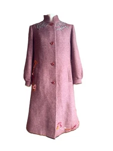 VTG. 40s 50s ST. Trapezoid EDWARDIAN WOOL overcoat DRESS COAT embroidered M - Picture 1 of 13