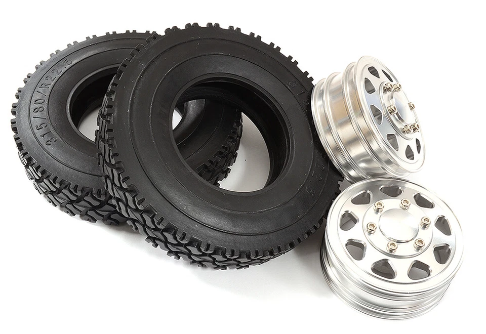 Machined Alloy Front Wheel & Tire (2) Set for Tamiya 1/14 Scale Trucks W=19mm - Image 1 of 1