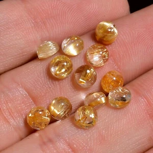 100% Natural Golden Rutilated Quartz Cabochon Gemstone 12 Pcs Pack 8 Ct 5X5X3MM - Picture 1 of 4