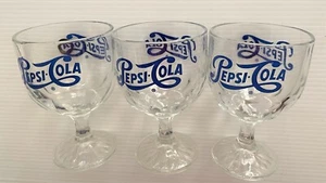 (3) ct. Vintage Pepsi Cola Grübchen Glas Fußkelche mit blauem Pyro Schriftzug - Bild 1 von 5