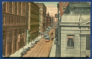 Locust Street looking west from fourth street trolley St Louis Missouri postcard - Picture 1 of 2