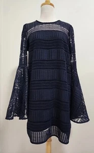 SHONA JOY Guipure Lace Bell Sleeve Shift Dress in Navy, Size 10 - Picture 1 of 9