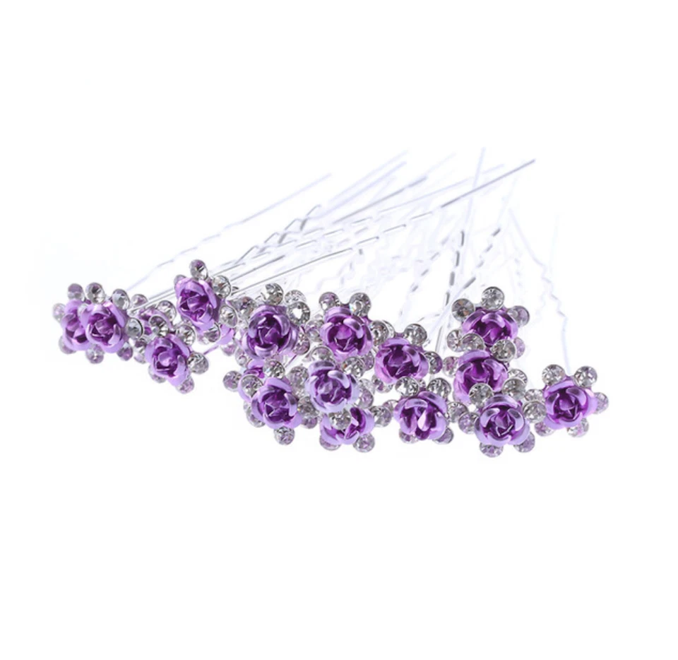 1 épingle à chignons fleur violet et strass blancs , bijou de cheveux mariage - Photo 1/1