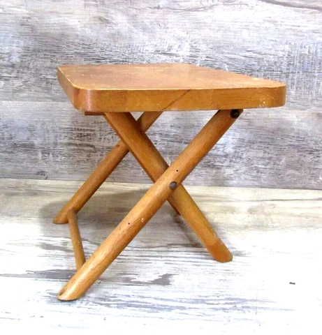 Vintage Foldable Fold Up Carrying Wooden Stool Portable Seat Made In  Austria Cover