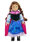 AFW SET FROZEN INSPIRED ANNA DRESS 270 W/ PINK CAPE  BOOTS for Doll Dress NEW