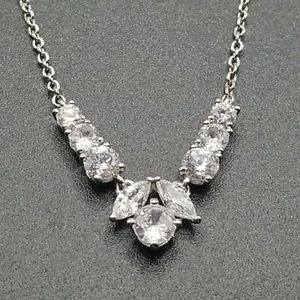 Eliot Danori Silver Tone Cubic Zirconia Small Frontal Necklace - NEW - JLY67 - Picture 1 of 12