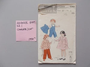 VTG 1950'S BUTTERICK PATTERN 6282 SZ 1 GIRLS SMOCK & OVERALLS SET CUT/USED - Picture 1 of 2