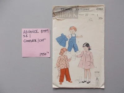 VTG 1950'S BUTTERICK PATTERN 6282 SZ 1 GIRLS SMOCK & OVERALLS SET CUT/USED - Image 1 of 2