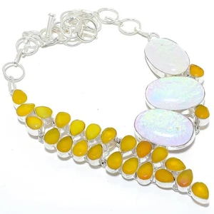 Triplete ópalo de fuego, piedras preciosas de ónix 925 collar de joyería de... - Imagen 1 de 5