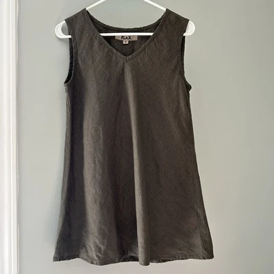 Camiseta sin mangas FLAX 100 % lino verde oliva transpirable talla P (pequeña) Foto 1 de 4