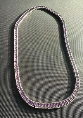 Collar Tenis Amatista AAA Púrpura Natural en Plata de Ley 925 18" Foto 1 de 4