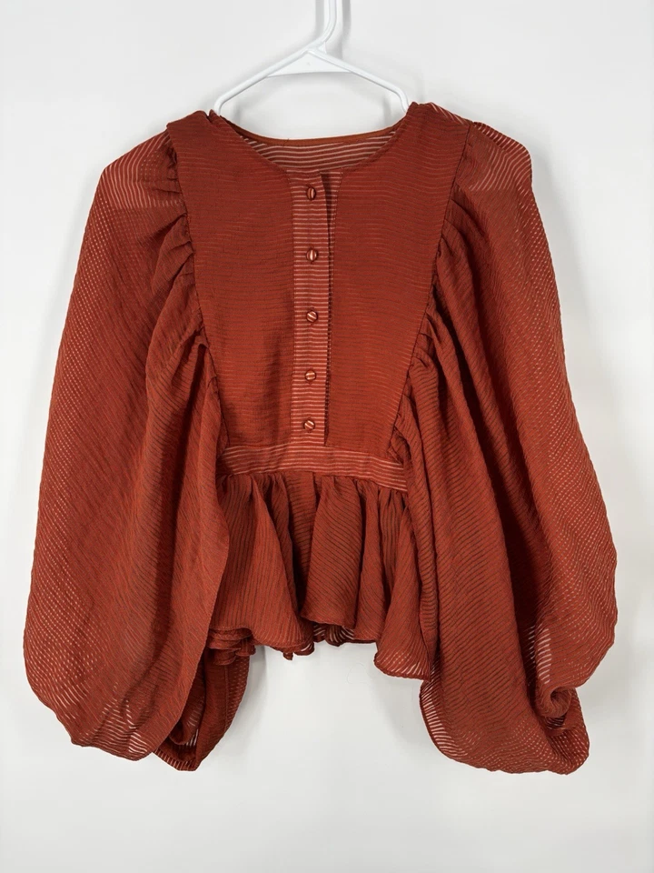 Top romántico estilo Doen talla S caprichoso indie cabaña manga obispo naranja quemado años 70 Foto 1 de 4