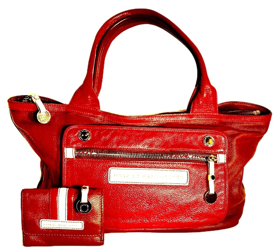 Bolsa tote de couro Marc By Marc Jacobs marrom vermelha/branca/marrom - Imagem 1 de 4