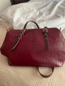 CUOIERIA FIORENTINA dunkelrot Leder große Schulter Handtasche Geldbeutel Italy - Bild 1 von 10