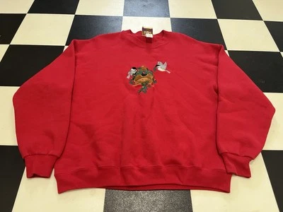 Vintage 90s Peanut Butter And Jelly Birds and Birdhouse Red Sweatshirt Large - Image 1 of 4