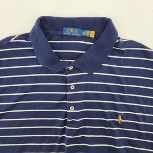 Polo Ralph Lauren Mens 3XLT Navy Striped Short Sleeve Polo Shirt Flesh Pony - Picture 1 of 7