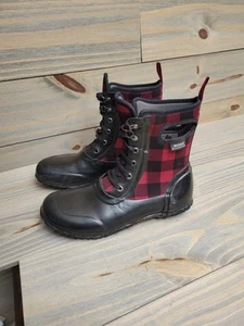 Bogs Regenstiefel Jugend 6 Sidney Schnürstiefel halbhoch kariert wasserdicht 72004 schwarz rot - Bild 1 von 9