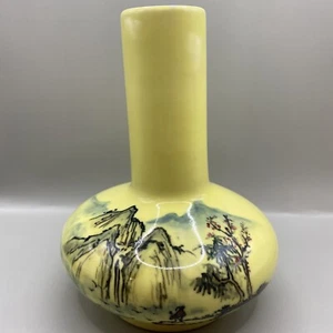 Antike handbemalte asiatische Szene gelb bauchige Vase Taiwan Republik China - Bild 1 von 7