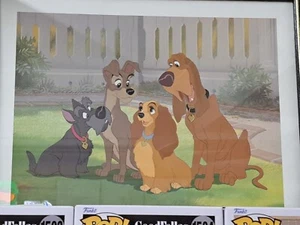 Framed Disney Lady & the Tramp Art Print Ft Lady, the Tramp, Trusty, & Jock - Picture 1 of 2