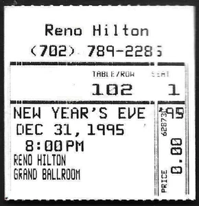 Boleto de espectáculo de víspera de año nuevo Jay Leno 31 de diciembre de 1995 Reno Hilton Sonny Turner NV - Imagen 1 de 3