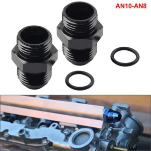 2Pcs Black Aluminum AN10 Flare to 8AN ORB Male Fitting Adapter with O-Rings - Picture 1 of 11
