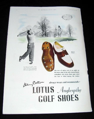 GOLF 1950 HENRY COTTON ARTWORK ADVERTISEMENT LOTUS ANGLESPIKE GOLF SHOES Cover