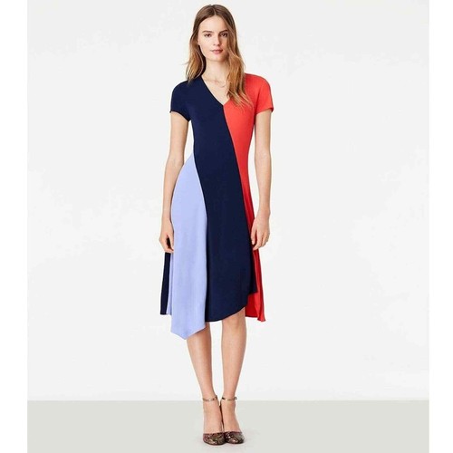 Abito Tory Burch Walden asimmetrico color block taglia S UK 8 PREZZO AL PUBBLICO $395