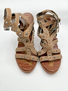 Sam Edelman Women’s BROWN Block Heel STRAPPY Gladiator Sandal Size 8 EMBELLISHED - Picture 1 of 7