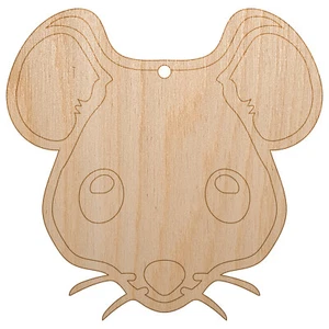Cute Mouse Face Unfinished Craft Wood Holiday Christmas Tree DIY Ornament - Picture 1 of 7