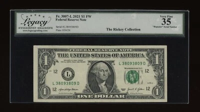 DBR 2021 $1 San Francisco Fr. 3007-L Legacy 35 Repeater Serial L38093809D - Image 1 of 2