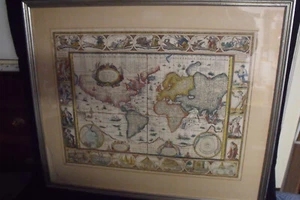 1940er WILLEM BLAEU 1622 21" MAL 16" GERAHMTE WELTKARTE - Bild 1 von 10