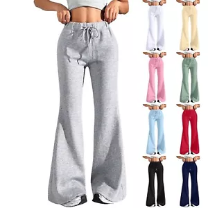 Flare Wide Leg Sweatpants Women Drawstring High Waisted Pants With Pockets - Picture 1 of 51