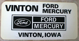 vintage vinton ford mercury vinton iowa plastic car dealer booster plate - Picture 1 of 5