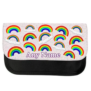 PERSONALISED RAINBOWS SCHOOL GIRLS BOYS PENCIL CASE/MAKE UP BAG BIRTHDAY XMAS - Picture 1 of 3