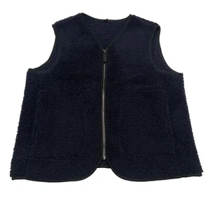 UNIQLO Women's Small Navy Vest V-Neck Full Zip Teddy Fleece Jacket Faux Sherpa - Picture 1 of 12