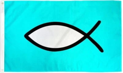 "CHRISTIAN FISH" flag 3x5 ft polyester banner sign religious 100D - Image 1 of 3