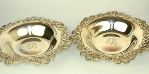 PAIR OF ANTIQUE TIFFANY STERLING SILVER CLOVER SHAMROCK SHALLOW BOWLS KEM MONO - Picture 1 of 7