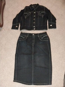 Ashley Stewart Dark Jean Denim Jacket & Skirt Combo Size 24 - Picture 1 of 10