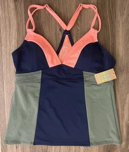 NWT Title Nine Color-block Tankini Top, Racerback, Women Medium, Blue Green Pink - Picture 1 of 18